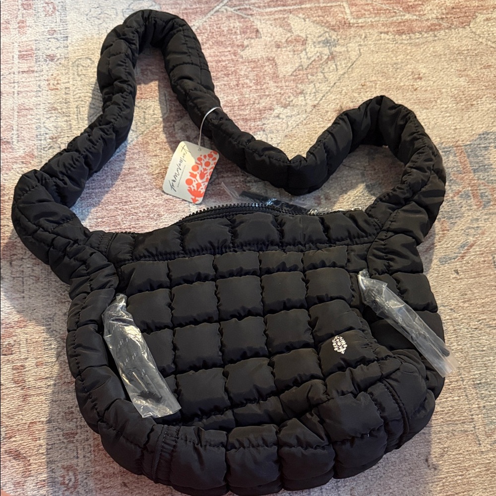 FP Movement Quilted Black Puffer Crossbody Bag -small carryall